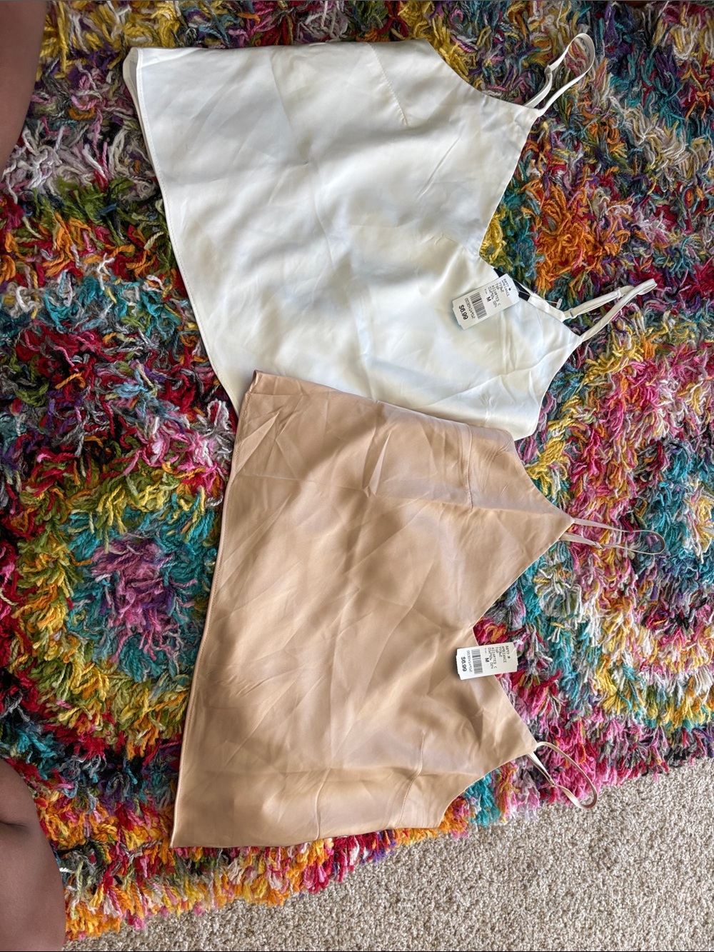 White and Nude Satin Cami Tops - Set of 2